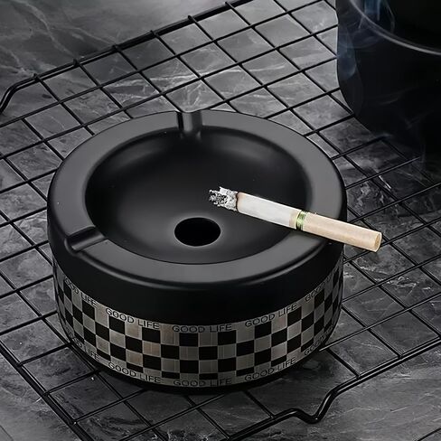 Covered Ashtray,Portable Windproof Metal Ashtray with Spinning Lid Cigarette Holder for Camping, Beach, Patio - Portable Receptacle for Indoor/Outdoor Use, Car, RV, BBQ Areas in Kuwait