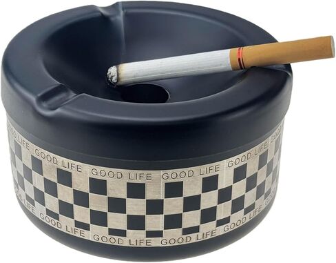 Covered Ashtray,Portable Windproof Metal Ashtray with Spinning Lid Cigarette Holder for Camping, Beach, Patio - Portable Receptacle for Indoor/Outdoor Use, Car, RV, BBQ Areas in Kuwait