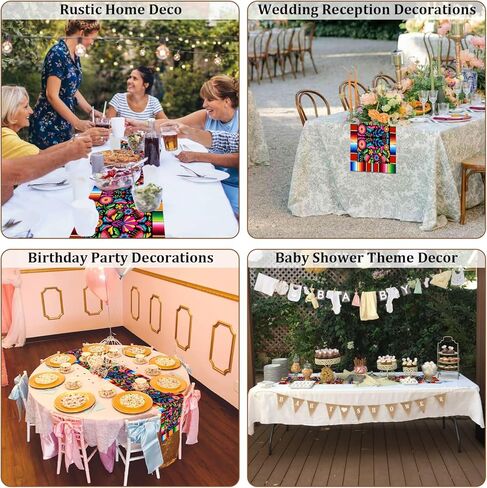 2 PCS Linen Mexican Fiesta Table Runner Decoration 71 x 13'' Fifth of May Dia De Los Muertos Runners Farmhouse Rustic Runner Day of The Dead Decor and Supplies for Kitchen Dining Home Table Decoration in Kuwait