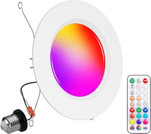 إضاءة راحة 5/6 بوصة، 6 عبوات LED متغيرة الألوان يمكن أن تضيء للسقف، 13 وات 1050 لومن أضواء مجوفة مع حافة يربك، إضاءة سفلية RGBCW قابلة للتعتيم عن طريق جهاز التحكم عن بعد، الذاكرة، تأخير الإضاءة in Kuwait