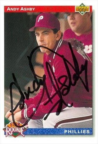 Autograph Warehouse 45152 Andy Ashby Autographed Baseball Card Philadelphia Phillies 1992 Upper Deck No .19 in Kuwait