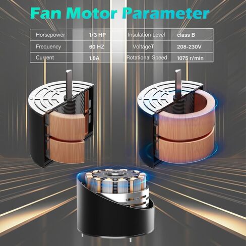 51-100998-05 1/3 HP 230V 1057 RPM محرك مروحة مكثف، قابل للعكس CW/CCW، بديل متوافق لـ 1085926،5kcp39ggy209as غطاء ألومنيوم محسن، محرك HVAC AC متين موفر للطاقة in Kuwait