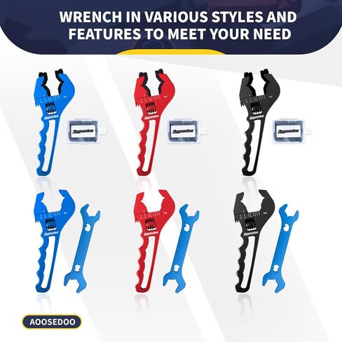 Adjustable AN Fittings Wrench AN Wrench for AN Hose Fitting Adapters AN Fitting Tool 3AN-16AN Lightweight Aluminum Black. With a Double Hose End Fitting Wrench 6AN Socket-AN8 B-nut Blue in Saudi Arabia