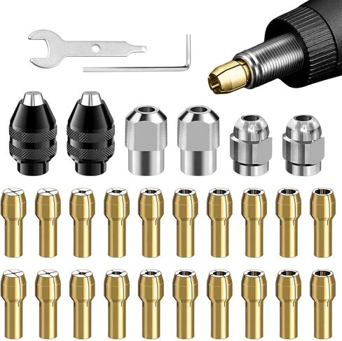 EMVANV 28pcs/set Drill Chuck Collet for Dremel, 1/32 To 1/8inch Drill Chuck Collet Set, with 2pcs British 4486 3-jaw chuck, Chuck Shank Rotary Tool Quick Change Adapter, As Picture Show in Kuwait