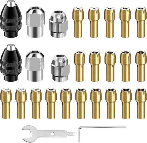 EMVANV 28pcs/set Drill Chuck Collet for Dremel, 1/32 To 1/8inch Drill Chuck Collet Set, with 2pcs British 4486 3-jaw chuck, Chuck Shank Rotary Tool Quick Change Adapter, As Picture Show in Kuwait