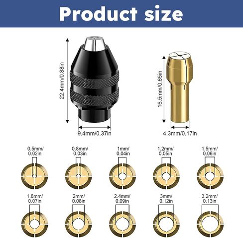 EMVANV 28pcs/set Drill Chuck Collet for Dremel, 1/32 To 1/8inch Drill Chuck Collet Set, with 2pcs British 4486 3-jaw chuck, Chuck Shank Rotary Tool Quick Change Adapter, As Picture Show in Kuwait