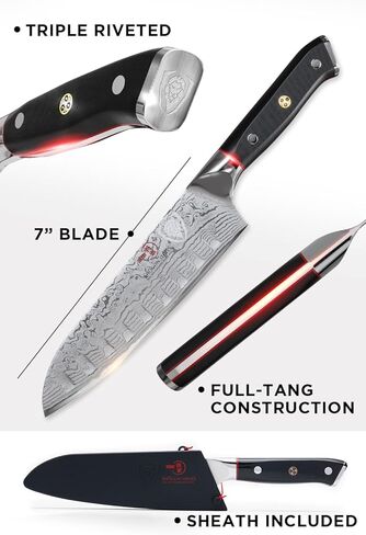 سكين Dalstrong Santoku - 7 بوصة - سلسلة شوغون - دمشق - ياباني AUS-10V سوبر ستيل 67 طبقة - مقبض أسود G10 - سكين الخضار - معالج بالفراغ - سكين مطبخ - غمد متضمن in Kuwait