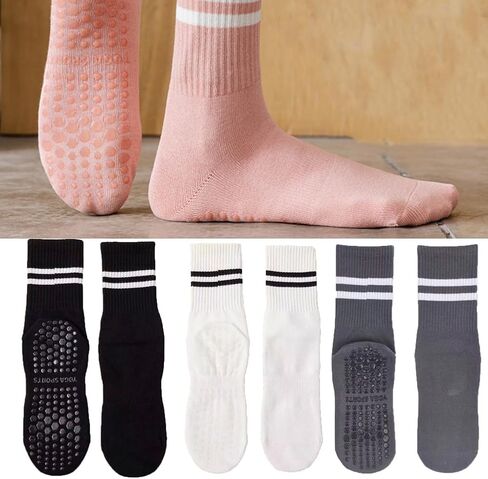 Socks for Women 3 Pair Breathable Pilate Socking with Grips Non Slip Running Sock Lightweight Cushioned Socks for Daily in Kuwait