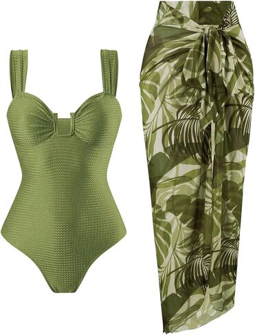 MakeMeChic Women's One Piece Swimsuit with Cover Up Skirt Ruched Textured Tummy Control Beach Bathing Suit in Kuwait