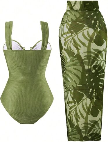 MakeMeChic Women's One Piece Swimsuit with Cover Up Skirt Ruched Textured Tummy Control Beach Bathing Suit in Saudi Arabia