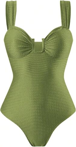 MakeMeChic Women's One Piece Swimsuit with Cover Up Skirt Ruched Textured Tummy Control Beach Bathing Suit in Saudi Arabia