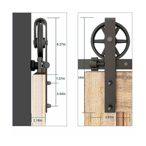 5-6.6FT Big Wheel Anchor/T/Flower/Flat Style Sliding Barn Door Hardware Kit for Single Door with Adjustable Floor Guide(Big Wheel Flat-New,5FT(152CM)) in Saudi Arabia