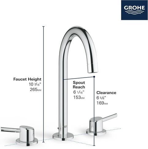 صنبور حمام واسع النطاق من Grohe 20217243A Concetto مقاس 8 بوصات، مقاس L، 1.2 جرام في الدقيقة، أسود مطفي in Kuwait