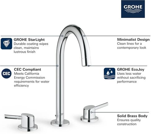 صنبور حمام واسع النطاق من Grohe 20217243A Concetto مقاس 8 بوصات، مقاس L، 1.2 جرام في الدقيقة، أسود مطفي in Kuwait