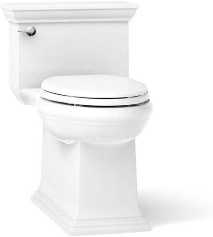 KOHLER K-6428-0 Memoirs Stately Comfort Height Skirted One-Piece Compact Elongated 1.28 GPF Toilet with AquaPiston Flush Technology and Left-Hand Trip Lever, White in Kuwait