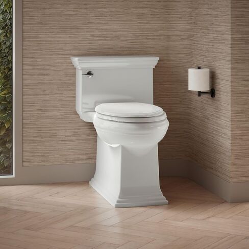 KOHLER K-6428-0 Memoirs Stately Comfort Height Skirted One-Piece Compact Elongated 1.28 GPF Toilet with AquaPiston Flush Technology and Left-Hand Trip Lever, White in Kuwait