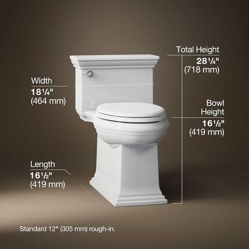 KOHLER K-6428-0 Memoirs Stately Comfort Height Skirted One-Piece Compact Elongated 1.28 GPF Toilet with AquaPiston Flush Technology and Left-Hand Trip Lever, White in Kuwait