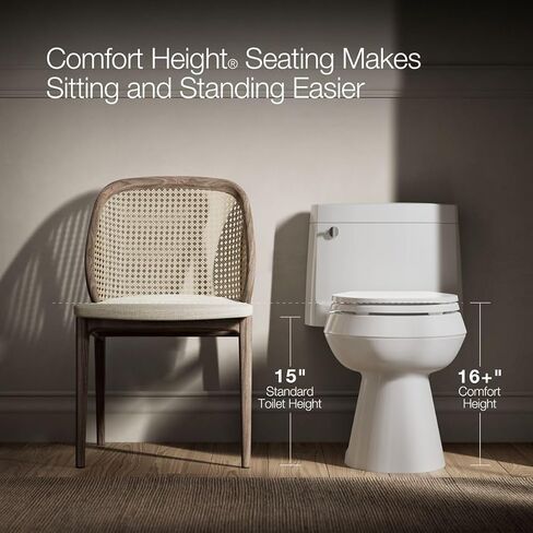 KOHLER K-6428-0 Memoirs Stately Comfort Height Skirted One-Piece Compact Elongated 1.28 GPF Toilet with AquaPiston Flush Technology and Left-Hand Trip Lever, White in Kuwait