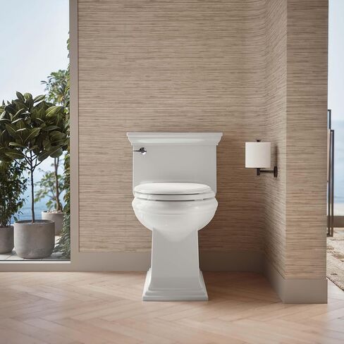 KOHLER K-6428-0 Memoirs Stately Comfort Height Skirted One-Piece Compact Elongated 1.28 GPF Toilet with AquaPiston Flush Technology and Left-Hand Trip Lever, White in Kuwait
