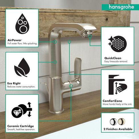 Hansgrohe Metris ترقية حديثة سهلة التركيب 1 صنبور حوض الحمام بفتحة واحدة من النيكل المصقول، 31087821 in Kuwait
