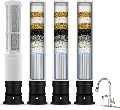 FEELSO Replacement Filters for Feelso Filtered Kitchen Faucet with Pull Down Sprayer, Reduces PFAS, PFOA/PFOS, Lead, Chlorine, Bad Taste & Odor, NSF/ANSI 42 Certified, 50 Gallons (4) in Kuwait