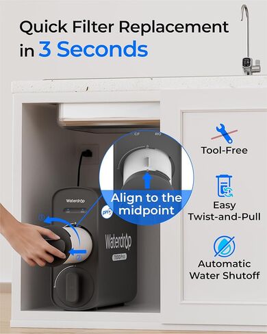 فلتر Waterdrop G5P700A-Pro-CF، بديل لنظام التناضح العكسي Waterdrop G5P700A-Pro Undersink، عمر 6 أشهر in Kuwait