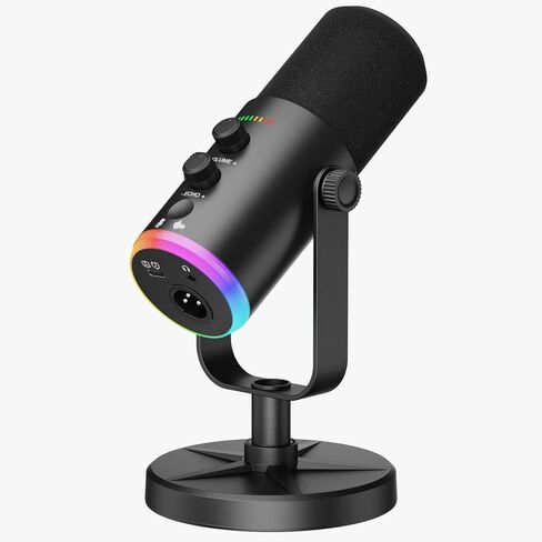 ميكروفون ديناميكي، ميكروفون USB-C/XLR لتسجيل البودكاست للكمبيوتر الشخصي لتسجيل البودكاست وألعاب البث مع ضوء RGB وزر كتم الصوت وحامل سطح المكتب ومقبس سماعات الرأس وميكروفون صوتي لغناء Tiktok YouTube in Kuwait