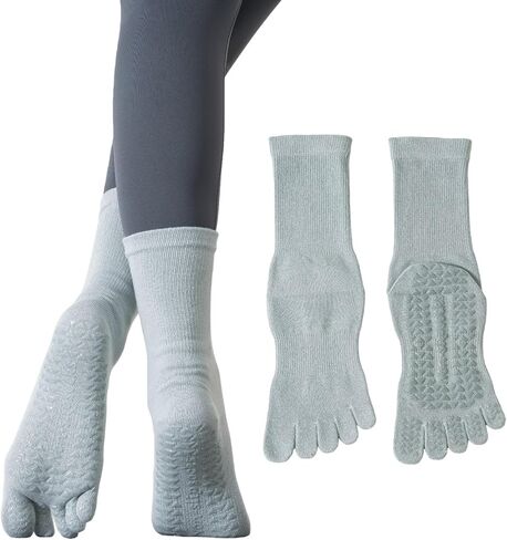 Pursuestar Cotton Five Finger Toe Socks Non Slip Grip Yoga Pilates Socks for Women Girl Dance Hospital Barre Barefoot Workout in Saudi Arabia