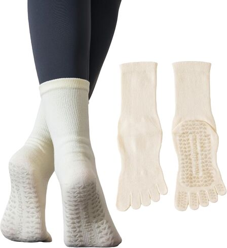 Pursuestar Cotton Five Finger Toe Socks Non Slip Grip Yoga Pilates Socks for Women Girl Dance Hospital Barre Barefoot Workout in Saudi Arabia