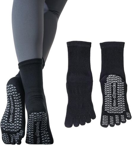 Pursuestar Cotton Five Finger Toe Socks Non Slip Grip Yoga Pilates Socks for Women Girl Dance Hospital Barre Barefoot Workout in Saudi Arabia