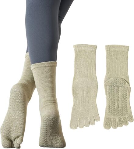 Pursuestar Cotton Five Finger Toe Socks Non Slip Grip Yoga Pilates Socks for Women Girl Dance Hospital Barre Barefoot Workout in Saudi Arabia
