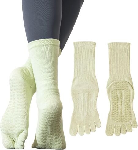 Pursuestar Cotton Five Finger Toe Socks Non Slip Grip Yoga Pilates Socks for Women Girl Dance Hospital Barre Barefoot Workout in Saudi Arabia