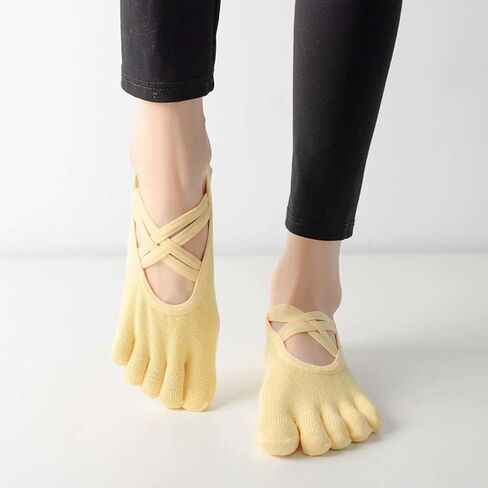 Non-Slip Yoga Socks for Women, Grip Pilates Barre Dance Fitness, Toeless Five Toe Socks with Straps, Multiple Colors in Saudi Arabia