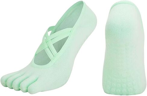Non-Slip Yoga Socks for Women, Grip Pilates Barre Dance Fitness, Toeless Five Toe Socks with Straps, Multiple Colors in Saudi Arabia