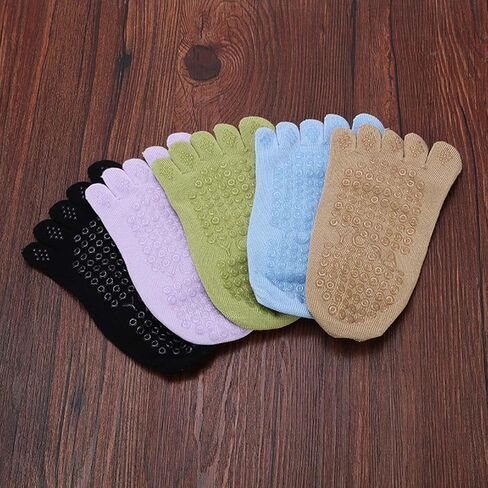 Non-Slip Yoga Socks for Women, Grip Pilates Barre Dance Fitness, Toeless Five Toe Socks with Straps, Multiple Colors in Saudi Arabia