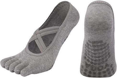 Non-Slip Yoga Socks for Women, Grip Pilates Barre Dance Fitness, Toeless Five Toe Socks with Straps, Multiple Colors in Saudi Arabia