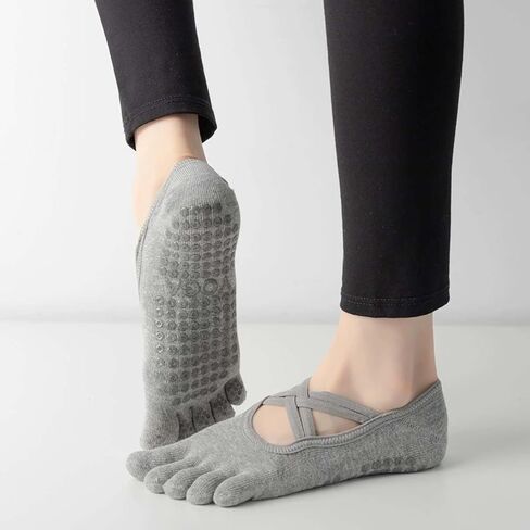Non-Slip Yoga Socks for Women, Grip Pilates Barre Dance Fitness, Toeless Five Toe Socks with Straps, Multiple Colors in Saudi Arabia