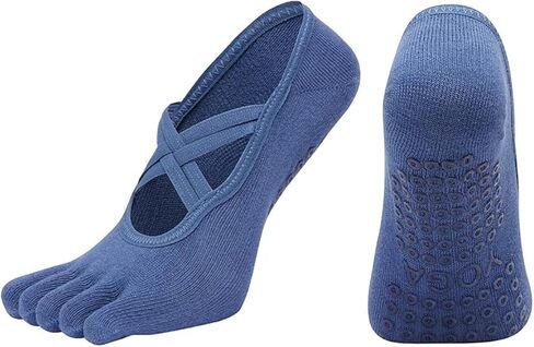 Non-Slip Yoga Socks for Women, Grip Pilates Barre Dance Fitness, Toeless Five Toe Socks with Straps, Multiple Colors in Saudi Arabia
