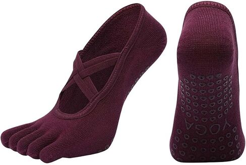 Non-Slip Yoga Socks for Women, Grip Pilates Barre Dance Fitness, Toeless Five Toe Socks with Straps, Multiple Colors in Saudi Arabia