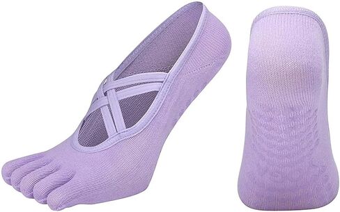 Non-Slip Yoga Socks for Women, Grip Pilates Barre Dance Fitness, Toeless Five Toe Socks with Straps, Multiple Colors in Saudi Arabia