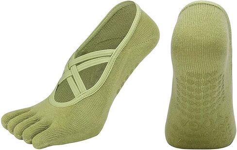 Non-Slip Yoga Socks for Women, Grip Pilates Barre Dance Fitness, Toeless Five Toe Socks with Straps, Multiple Colors in Saudi Arabia