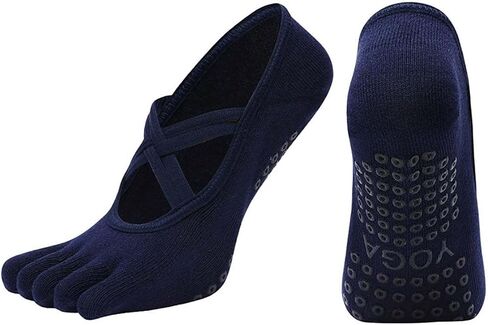 Non-Slip Yoga Socks for Women, Grip Pilates Barre Dance Fitness, Toeless Five Toe Socks with Straps, Multiple Colors in Saudi Arabia