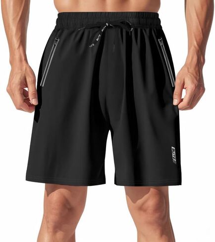 Men’s American Style Quick Dry Athletic Shorts Loose Fit Micro Elastic Fabric with Reflective Details Zipper Pockets in Kuwait