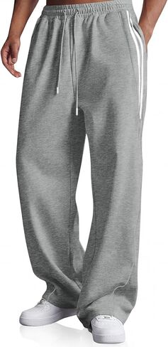 Runcati رجل فضفاض Sweatpants واسعة الساق مفتوحة أسفل الرباط مرونة الخصر مخطط بنطلون تجريب Y2K السراويل الترنك in Kuwait