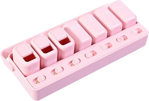 Pill Organizer Easy-Slide Lid, Removable 7 Day 1 Time a Day Pill Box, Large Travel Pill Case, Week Once Daily Medication Dispenser, Pill Container Holder for Supplement, Vitamin, Black in Saudi Arabia