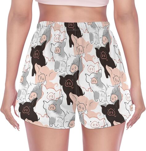 Women's Athletic Shorts Black and Pink Pigs Workout Running Gym Quick Dry Liner Shorts with Pockets in Kuwait