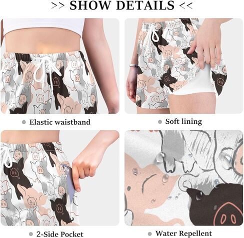 Women's Athletic Shorts Black and Pink Pigs Workout Running Gym Quick Dry Liner Shorts with Pockets in Kuwait