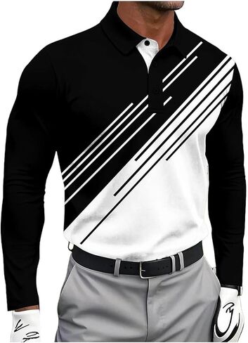 Mens Fashion Long Sleeve Collared Shirts Casual Golf Shirts Color Block Top Work Fishing Outdoor Casual Collar Shirt in Kuwait