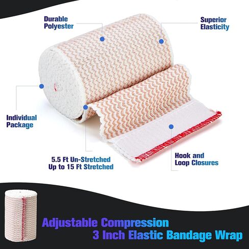 3 In Elastic Bandage Wrap 8 Pack, Compression Bandage Wrap for Ankle, Elbow, Knee, Shoulder,Tummy, Body, Premium Sport Support & Injury Recovery, Reusable & Durable in Saudi Arabia