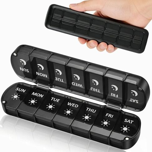 Weekly Pill Organizer 2 Times a Day, Magnetic Foldable AM PM Pill Box with Dual Protection, Large Travel Medication Case for Vitamins, Fish Oils, Supplements (Rainbow Color) in Saudi Arabia